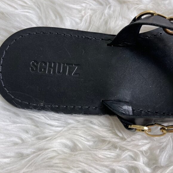 SCHUTZ Lorraine Women’s Black Genuine Leather Slip-On Sandals Size 9.5 - Picture 5 of 7